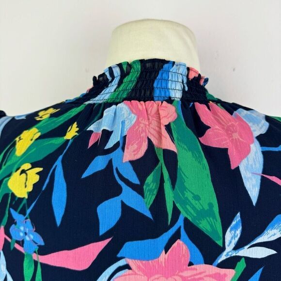 J. CREW factory blouse | Floral mockneck tank top | size 4 | navy | sleeveless - Picture 7 of 10